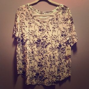 NWT Lucky Brand Short Sleeve Floral Tee 1X